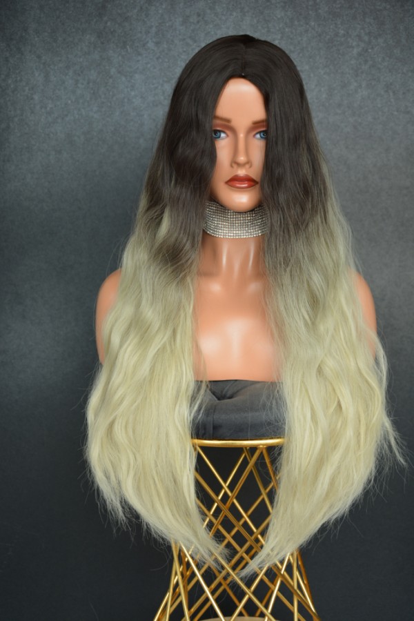 Siyah Platin Ombreli Fiber Sentetik Hafif Dalgalı Peruk